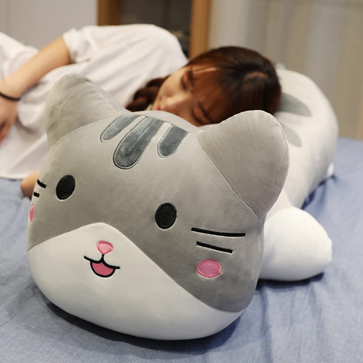 Amazon｜[LSDZW] 猫 抱き枕 グレー ぬいぐるみ ロングサイズ